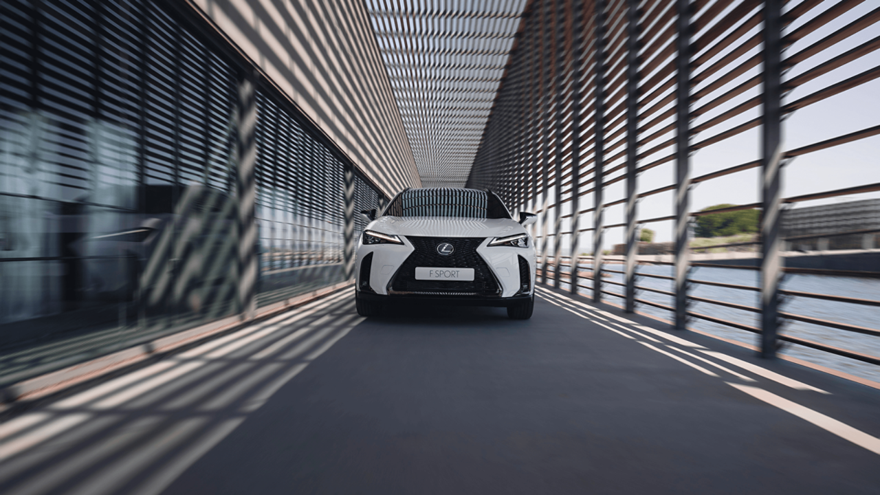 Front view of a Lexus UX F Sport driving