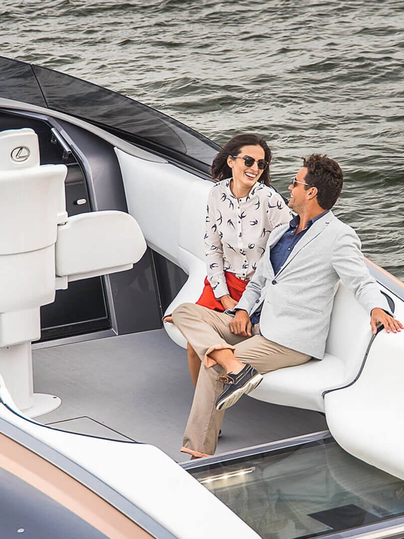 A couple sat on the Lexus Sports Yacht