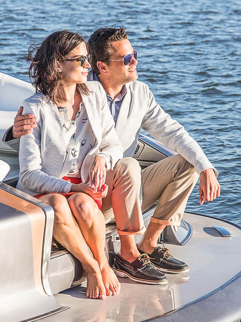 A couple sat on the Lexus Sports Yacht